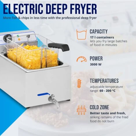 Friggitrice Elettrica Con Capacità 17 Litri 3000 Watt Acciaio Inox 60-200 °C 3 Friggitrice Elettrica Con Capacità 17 Litri 3000 Watt Acciaio Inox 60-200 °C - immagine 3