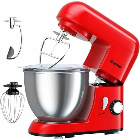 Robot Da Cucina 4 L 1300 W, 6 Velocita E Testina Inclinabile, Planetaria Elettrica Con Ciotola In Acciaio Inox, Gancio Miscelazione, Frusta E Frullino, Paraspruzzi (Rosso) 1 Robot Da Cucina 4 L 1300 W, 6 Velocita E Testina Inclinabile, Planetaria Elettrica Con Ciotola In Acciaio Inox, Gancio Miscelazione, Frusta E Frullino, Paraspruzzi (Rosso)