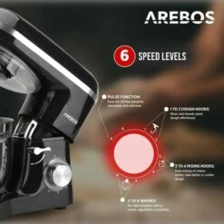 AREBOS Robot Da Cucina 1500W 6L In Acciaio Inox 6 Gradini Silenzioso Nero -Piccoli Elettrodomestici Negozio 26673627 3