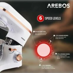 AREBOS Robot Da Cucina 1500W 6L In Acciaio Inox 6 Gradini Silenzioso Bianco -Piccoli Elettrodomestici Negozio 26752759 3