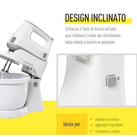 HOMCOM Impastatrice Planetaria Mixer Elettrico A Mano 6 Velocità, Ciotola 3.4L 4 HOMCOM Impastatrice Planetaria Mixer Elettrico A Mano 6 Velocità, Ciotola 3.4L - immagine 4