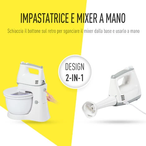 HOMCOM Impastatrice Planetaria Mixer Elettrico A Mano 6 Velocità, Ciotola 3.4L 5 HOMCOM Impastatrice Planetaria Mixer Elettrico A Mano 6 Velocità, Ciotola 3.4L - immagine 5