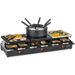 Klarstein Fonduelette XL, Gril, Raclette, Fonduta 3in1, 12 Persone, Pietra Naturale, 1650W