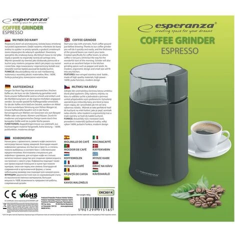 Esperanza Ekc001k Macinacaffè Nero 160 W 5 Esperanza Ekc001k Macinacaffè Nero 160 W - immagine 5