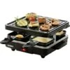 DOMO Just Us DO9147G Raclette Funzione Grill, Rivestimento Antiaderente, Spia Luminosa, 4 Vaschette Nero