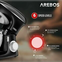 AREBOS Robot Da Cucina 1500W XXL 8 L In Acciaio Inox 6 Gradini Nero Silenzioso -Piccoli Elettrodomestici Negozio 41590615 3