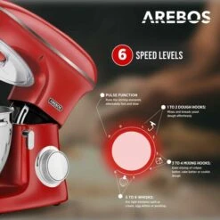 AREBOS Robot Da Cucina 1500W XXL 8 L In Acciaio Inox 6 Gradini Rosso Silenzioso -Piccoli Elettrodomestici Negozio 41590618 3