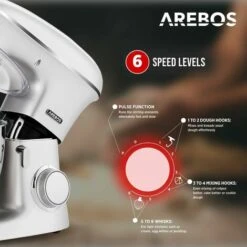 AREBOS Robot Da Cucina 1500W XXL 8 L In Acciaio Inox 6 Gradini Argento Silenzioso -Piccoli Elettrodomestici Negozio 41590619 3