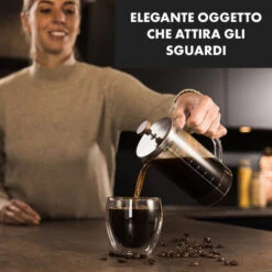 Klarstein Glaswerk Ristretto, French Press, 0,35 L, Vetro Borosilicato, Acciaio Inox, Legno Di Noce -Piccoli Elettrodomestici Negozio 42753529 4