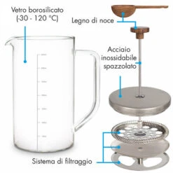 Klarstein Glaswerk Ristretto, French Press, 0,35 L, Vetro Borosilicato, Acciaio Inox, Legno Di Noce -Piccoli Elettrodomestici Negozio 42753529 5