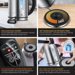 KESSER® Bollitore In Acciaio Inox Da 1,7 Litri 2200W Funzione Di Riscaldamento Con Selezione Della Temperatura Silber (de) -Piccoli Elettrodomestici Negozio 51985291 3