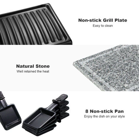 Domaier Party Grill Con Pietra Naturale, Raclette Grill Multifunzione 3 In 1, Raclette 8 Persone, Raclette Elettrica 1200W 4 Domaier Party Grill Con Pietra Naturale, Raclette Grill Multifunzione 3 In 1, Raclette 8 Persone, Raclette Elettrica 1200W - immagine 4
