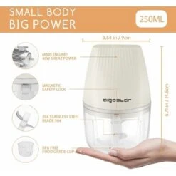 TRITATUTTO DA CUCINA ELETTRICO MINI RICARICABILE USB CON 3 LAME ACCIAIO INOSSIDABILE 250ML SICUREZZA PER BAMBINI -Piccoli Elettrodomestici Negozio 56491295 4