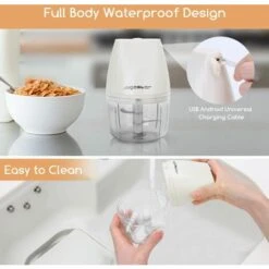 TRITATUTTO DA CUCINA ELETTRICO MINI RICARICABILE USB CON 3 LAME ACCIAIO INOSSIDABILE 250ML SICUREZZA PER BAMBINI -Piccoli Elettrodomestici Negozio 56491295 5