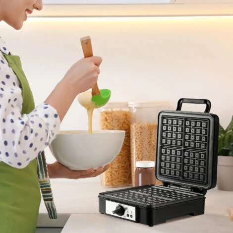 HOMCOM Macchina Per Waffle Con Piastre Antiaderenti E Temperatura Regolabile, 1200W, Nero 2 HOMCOM Macchina Per Waffle Con Piastre Antiaderenti E Temperatura Regolabile, 1200W, Nero - immagine 2