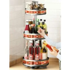 Supporto Dispenser Contenitore Portaspezie In Metallo 3 Ripiani Girevoli Rotondo -Piccoli Elettrodomestici Negozio 59587845 3