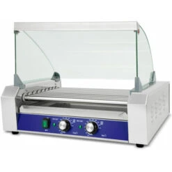 Vertes Macchina Cuoci Hot Dog Maker Salsiccia (9 Rulli, 1800 Watt, Temperatura 50-250°C, 2 Zone Di Riscaldamento, Copertura In Vetro Temprato, Acciaio Inox)
