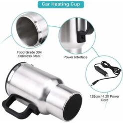 Kueatily Tazza Riscaldante Per Auto, Tazza Riscaldante Da Viaggio In Acciaio Inossidabile, Tazza Da Caffè Riscaldante Elettrica Per Acqua, Caffè, Latte E Tè Con Caricatore, 450 Ml -Piccoli Elettrodomestici Negozio 64662696 4