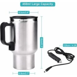 Kueatily Tazza Riscaldante Per Auto, Tazza Riscaldante Da Viaggio In Acciaio Inossidabile, Tazza Da Caffè Riscaldante Elettrica Per Acqua, Caffè, Latte E Tè Con Caricatore, 450 Ml -Piccoli Elettrodomestici Negozio 64662696 5