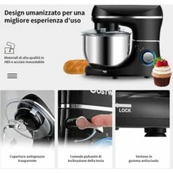 RELAX4LIFE Robot Da Cucina Con 10 Velocità, 1300 W, Impastatrice E Planetaria Multifunzionale, Basso Rumore, Testa Inclinata Regolabile, Per Pane, Dolci E Pizza (nero) -Piccoli Elettrodomestici Negozio 67415160 4