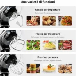 RELAX4LIFE Robot Da Cucina Con 10 Velocità, 1300 W, Impastatrice E Planetaria Multifunzionale, Basso Rumore, Testa Inclinata Regolabile, Per Pane, Dolci E Pizza (nero) -Piccoli Elettrodomestici Negozio 67415160 5