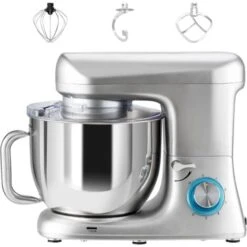 RELAX4LIFE Impastatrice Planetaria 1400W, Robot Da Cucina Professionale 4,5L Con 6 Velocità, Protezione Surriscaldamento, Mixer Elettrico Multifunzionale Con 3 Accessori (Argento) -Piccoli Elettrodomestici Negozio 67415495 4