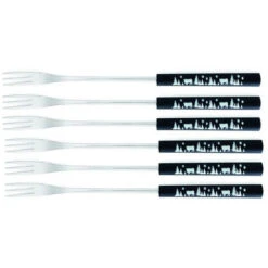 Set Di 6 Forchette Per Fonduta Nere Con Decoro Alpino - 3008186 Blk - Tableandcook