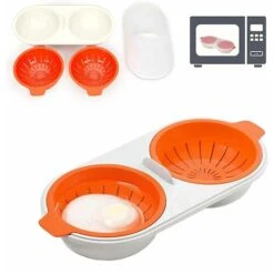 Kueatily Bollitore Per Uova A Microonde, Bollitore Per Uova A 2 Strati Con Cestelli Di Scarico, Vaporiera Per Uova Per Uso Alimentare (arancione)