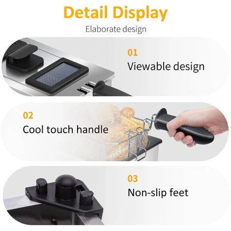 Aigostar Kenny - Friggitrice Ad Olio In Acciaio Inox 3 Litri Con Timer E Controllo Della Temperatura. Contenitore Rimovibile, Coperchio Di Visualizzazione E Cestello Per Friggere Con Ganci. 2200 W 5 Aigostar Kenny - Friggitrice Ad Olio In Acciaio Inox 3 Litri Con Timer E Controllo Della Temperatura. Contenitore Rimovibile, Coperchio Di Visualizzazione E Cestello Per Friggere Con Ganci. 2200 W - immagine 5