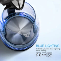 Aigostar Adam - Bollitore Acqua Elettrico In Vetro Borosilicato Con LED, 1,7 Litri, 2200W, Spegnimento Automatico, Filtro Anticalcare, , Base Di Rotazione A 360° In Acciaio Inox, Teiera Senza BPA Nero -Piccoli Elettrodomestici Negozio 72603444 3