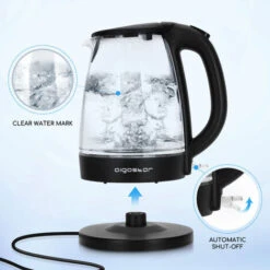 Aigostar Adam - Bollitore Acqua Elettrico In Vetro Borosilicato Con LED, 1,7 Litri, 2200W, Spegnimento Automatico, Filtro Anticalcare, , Base Di Rotazione A 360° In Acciaio Inox, Teiera Senza BPA Nero -Piccoli Elettrodomestici Negozio 72603444 5