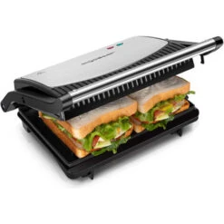 Aigostar York 30RUM - Panini Maker/Griglia Elettrica E Sandwich. Piastra Antiaderente Con Apertura Fino A 180º Piatta. Maniglia Antiscottatura, BPA FREE, Indicatore Luminosa. Potenza Fino A 800W