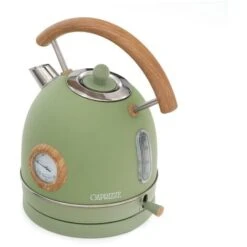 Bollitore D'acqua Caprizze Nara 2200 W In Acciaio Inox Con Termometro Integrato Capacitá 1.8 L Verde Opaco E Effetto Legno