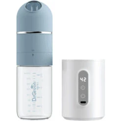 Scaldabiberon Portatile Termostato Per Biberon Termostato Regolabile Display A LED Alimentato Tramite USB Con Biberon In Vetro Da 240 Ml E Distributore Di Latte In Polvere (blu)