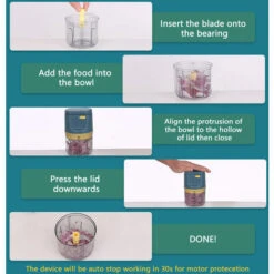 Tritatutto Elettrico Mini Tritatutto Per Cipolle 3 Lame Affilate Frullatore Per Aglio Portatile Mini Mixer Per Condimento 230 Ml (blu) -Piccoli Elettrodomestici Negozio 77496177 4