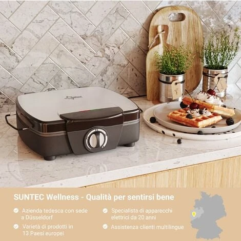 Suntec Wellness WAE 8335 Bruxelles Della Piastra Per Waffle Bruxelles 4 per 4 Griglia Di Cialde, Waffel Brevettata Heber, Manuale Di Regolazione Della Temperatura, Max 1200 W 2 Suntec Wellness WAE 8335 Bruxelles Della Piastra Per Waffle Bruxelles 4 per 4 Griglia Di Cialde, Waffel Brevettata Heber, Manuale Di Regolazione Della Temperatura, Max 1200 W - immagine 2