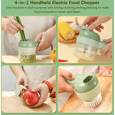 Tritaverdure 4 In 1 Set Tritatutto Elettrico Portatile Set Tagliaverdure Wireless Con Alimentazione USB Per Aglio Peperoncino Cipolla Sedano Zenzero Carne (verde) 4 Tritaverdure 4 In 1 Set Tritatutto Elettrico Portatile Set Tagliaverdure Wireless Con Alimentazione USB Per Aglio Peperoncino Cipolla Sedano Zenzero Carne (verde) - immagine 4