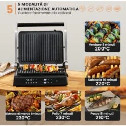 GOPLUS Bistecchiera Elettrica Per Panini, Controllo Indipendente Della Temperatura E Vassoio Rimovibile A Doppio Rivestimento, Funzione Di Timer, Apertura A 180¡ã -Piccoli Elettrodomestici Negozio 83817548 4