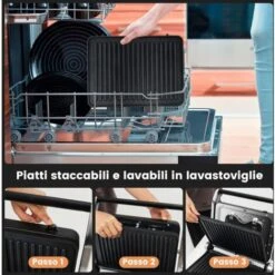 GOPLUS Bistecchiera Elettrica Per Panini, Controllo Indipendente Della Temperatura E Vassoio Rimovibile A Doppio Rivestimento, Funzione Di Timer, Apertura A 180¡ã -Piccoli Elettrodomestici Negozio 83817548 5