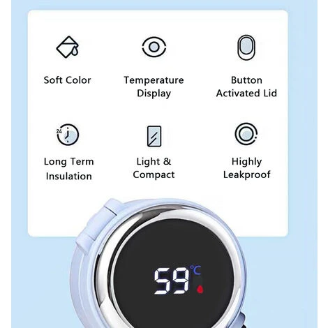 Bottiglia Isolata Sottovuoto Intelligente Da 420 Ml Display Della Temperatura In Tempo Reale LED Touch Screen Bottiglia Sottovuoto In Acciaio Inossidabile Tazza Da Viaggio (blu) 4 Bottiglia Isolata Sottovuoto Intelligente Da 420 Ml Display Della Temperatura In Tempo Reale LED Touch Screen Bottiglia Sottovuoto In Acciaio Inossidabile Tazza Da Viaggio (blu) - immagine 4