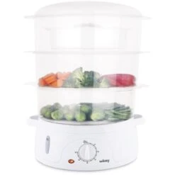 Wëasy - Pentola A Vapore Elettrico VEGE8, Multifunzione, 9 L, 3 Ciotole Impilabili Rimovibili Per Cottura Uova, Verdure, Carne, Pesce, Ciotola Per Riso, Timer 60 Min, Conservazione Delle Vitamine