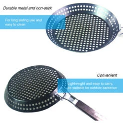 Padella Per Grigliare In Metallo Antiaderente Con Manico Pieghevole In Legno Padella Per Griglia Con Fori Manico Rimovibile Per Grill All'aperto Topper Padella Per Barbecue Per Verdure Carne Di Pesce -Piccoli Elettrodomestici Negozio 86855560 3
