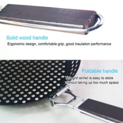 Padella Per Grigliare In Metallo Antiaderente Con Manico Pieghevole In Legno Padella Per Griglia Con Fori Manico Rimovibile Per Grill All'aperto Topper Padella Per Barbecue Per Verdure Carne Di Pesce -Piccoli Elettrodomestici Negozio 86855560 4