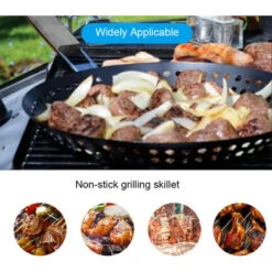 Padella Per Grigliare In Metallo Antiaderente Con Manico Pieghevole In Legno Padella Per Griglia Con Fori Manico Rimovibile Per Grill All'aperto Topper Padella Per Barbecue Per Verdure Carne Di Pesce -Piccoli Elettrodomestici Negozio 86855560 5