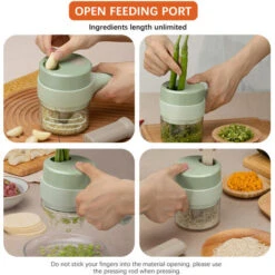 Tritatutto Elettrico Portatile 4 In 1 Set Tagliaverdure Wireless Tritaverdure E Tritacarne Con Alimentazione USB Per Cucinare In Cucina-1 Confezione (verde, Confezione Da 1) -Piccoli Elettrodomestici Negozio 86857756 5