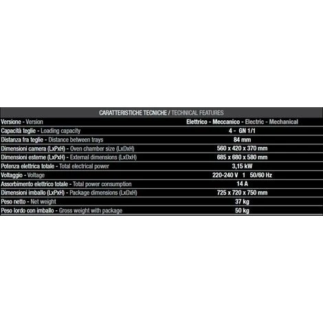 Forno Tecnodom 04 Meccanico Porta A Bandiera Sinistra Meccanico A Convezione, Senza Grill, 4 Teglie O Griglie GN 1/1 2 Forno Tecnodom 04 Meccanico Porta A Bandiera Sinistra Meccanico A Convezione, Senza Grill, 4 Teglie O Griglie GN 1/1 - immagine 2