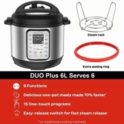 Instant Pot Pentola A Pressione Elettrica DUO PLUS 5.7L. 15 Programmi Intelligenti: Pentola A Pressione, Pentola Riso, Pentola A Cottura Lenta, Cottura A Vapore -Piccoli Elettrodomestici Negozio 89660522 3