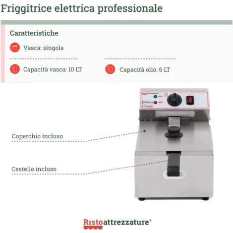 Friggitrice Elettrica Professionale Singola Vasca In Acciaio Inox Per Pub Bar Ristoranti Da Banco - 6 Litri 2 Friggitrice Elettrica Professionale Singola Vasca In Acciaio Inox Per Pub Bar Ristoranti Da Banco - 6 Litri - immagine 2