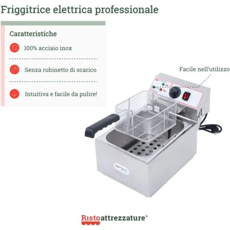 Friggitrice Elettrica Professionale Singola Vasca In Acciaio Inox Per Pub Bar Ristoranti Da Banco - 6 Litri 3 Friggitrice Elettrica Professionale Singola Vasca In Acciaio Inox Per Pub Bar Ristoranti Da Banco - 6 Litri - immagine 3