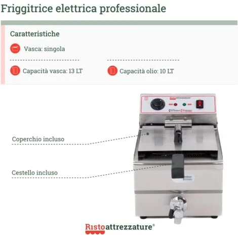 Friggitrice Elettrica Professionale 13 Litri Singola Vasca In Acciaio Inox Per Pub Bar Ristoranti Da Banco 2 Friggitrice Elettrica Professionale 13 Litri Singola Vasca In Acciaio Inox Per Pub Bar Ristoranti Da Banco - immagine 2